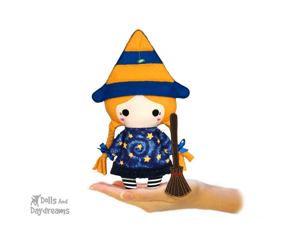 In The Hoop Machine Embroidery Tiny Tot Witch Doll Pattern by Dolls And Daydreams ITH spooky halloween DIY cloth doll
