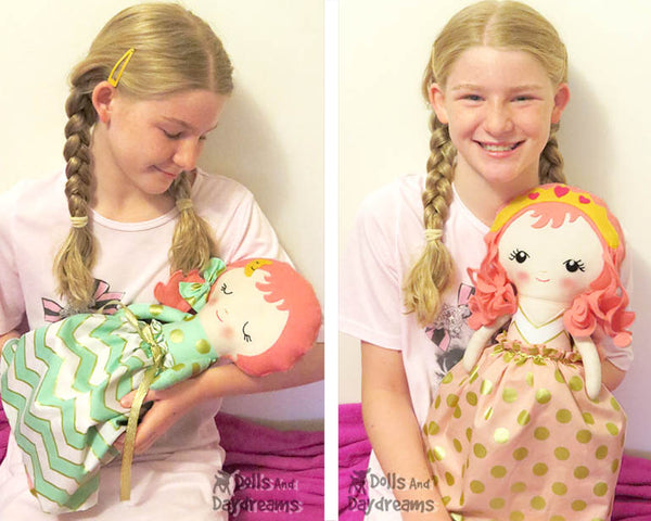 Topsy Turvy Sleeping Beauty Princess Cloth Doll Sewing Pattern kids plush flip diy toy by Dolls And Daydreams