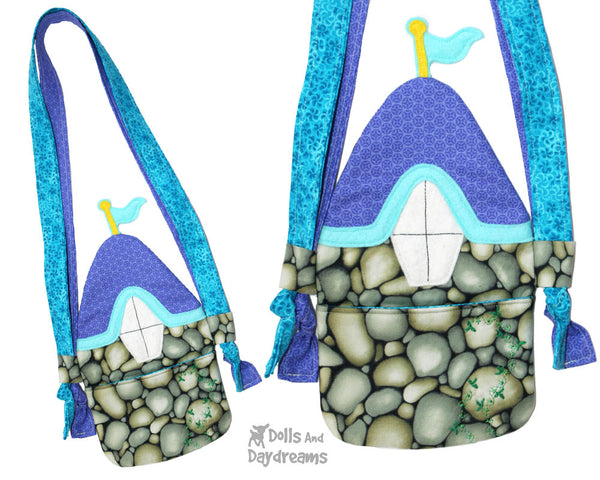 Castle PDF Tiny Tower Turret Tote Sewing Pattern by Dolls And Daydreams DIY cross body little kids doll bag