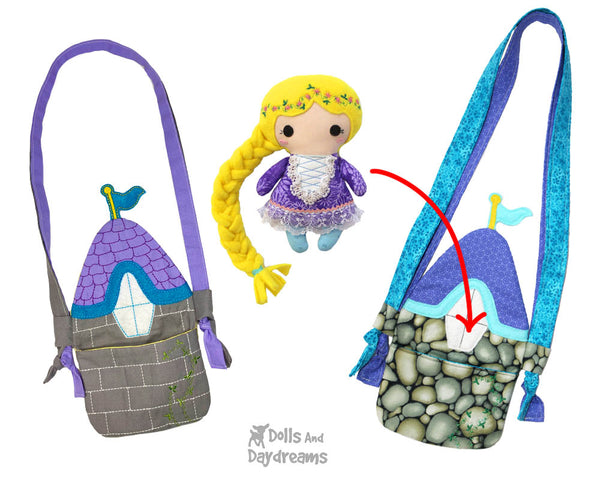 Castle PDF Tiny Tower Turret Tote Sewing Pattern by Dolls And Daydreams DIY cross body doll bag