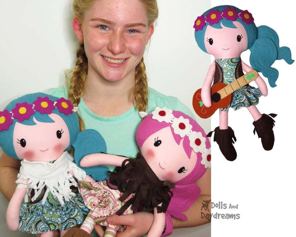 Boho Babes Sewing Pattern hippy fabric doll diy by dolls and daydreams