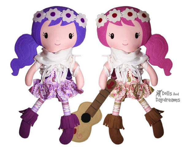 Boho Babes Sewing Pattern hippy fabric doll diy by dolls and daydreams