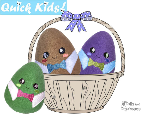 In The Hoop Quick Kids Boy Easter Egg Stuffie ITH machine embroidery Pattern Plush Toy by Dolls And Daydreams