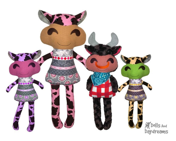 Machine Embroidery Kawaii Bull Cow  Kids In The Hoop Toy Pattern by Dolls And Daydreams