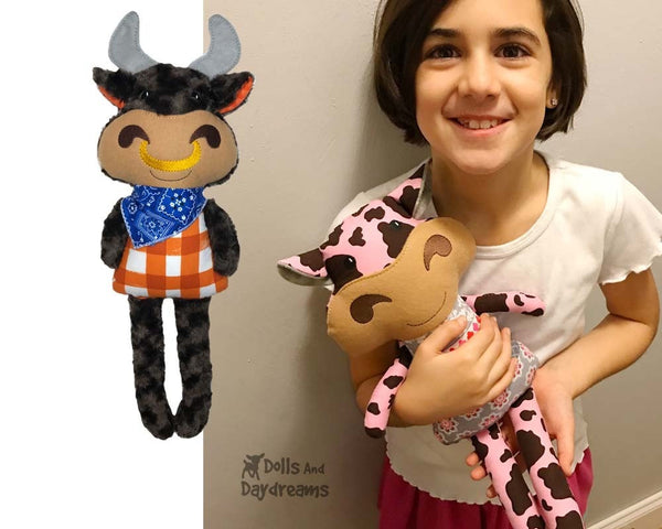 ITH Bull Cow Machine Embroidery Kids Toy Pattern by Dolls And Daydreams
