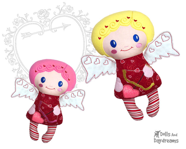 Machine Embroidery Cupid Doll Valentine In The Hoop Pattern by Dolls And Daydreams DIY handmade plush love cherub