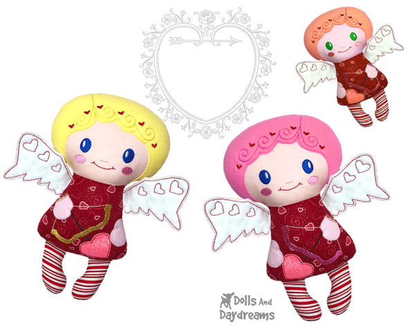 Machine Embroidery Cupid Doll Valentine In The Hoop Pattern by Dolls And Daydreams DIY handmade plushie cloth toy love cherub