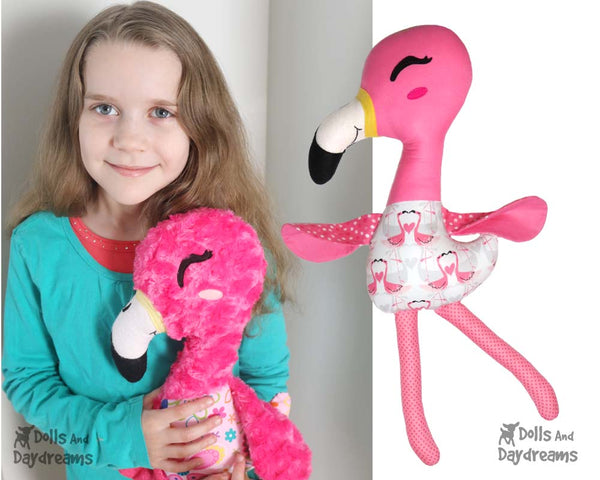 Flamingo Softie Sewing Pattern DIY kids Toy by Dolls And Daydreams