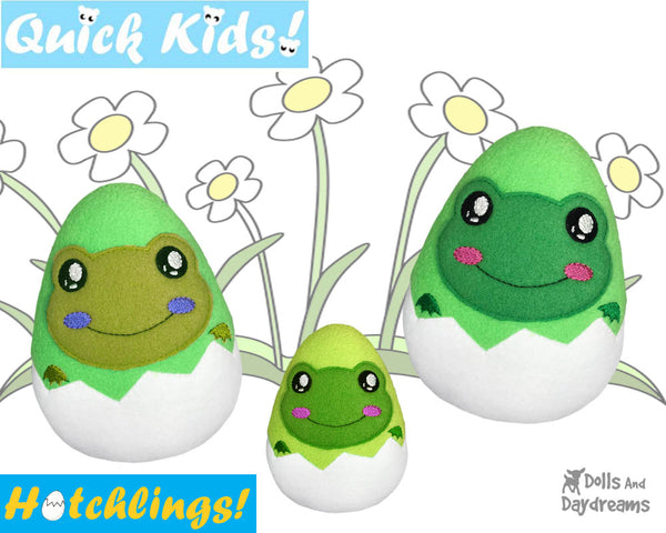 In The Hoop Quick Kids Frog Hatchling Easter Egg Stuffie ITH machine embroidery Pattern Plush Toy by Dolls And Daydreams