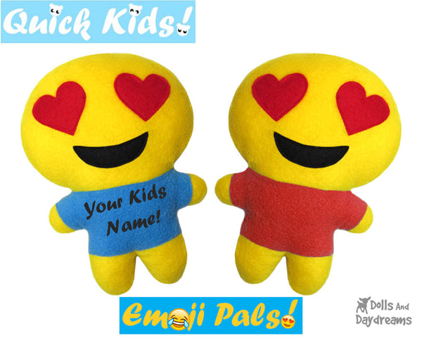 Quick Kids Heart Eyes Emoji Sewing Pattern by Dolls And Daydreams Easy DIY Soft Toy plushie