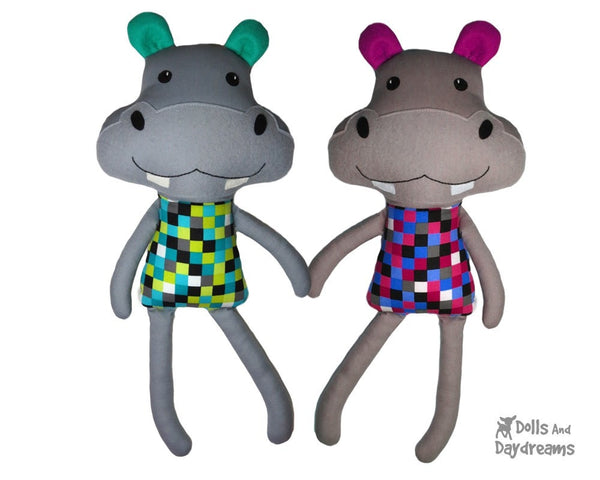 PDF Hippo Sewing Pattern Childrens DIY soft Toy Dolls And Daydreams