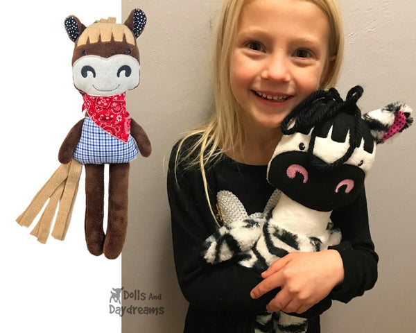 Machine Embroidery ITH Horse Zebra Stuffie Children's Toy Pattern by Dolls And Daydreams