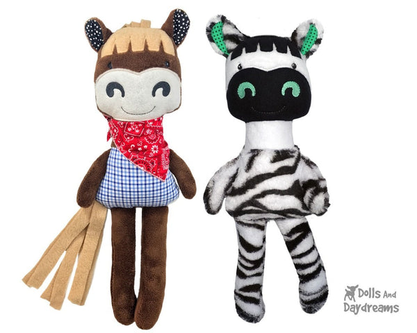 ITH Horse Zebra Stuffie Kids Toy Pattern by Dolls And Daydreams