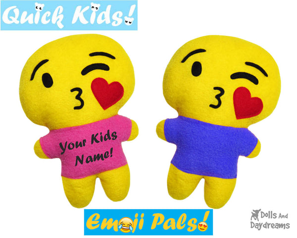 Quick Kids Kissing Emoji Sewing Pattern by Dolls And Daydreams Easy DIY Soft Toy plushie
