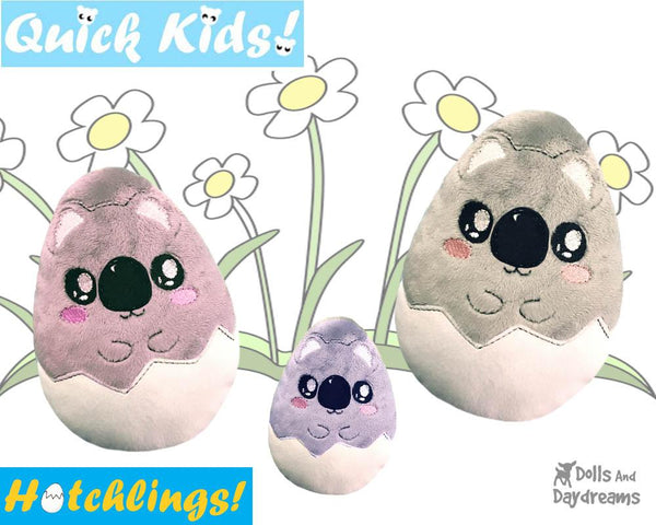 In The Hoop Quick Kids Koala Hatchling Easter Egg Stuffie ITH machine embroidery Pattern Plush Toy by Dolls And Daydreams