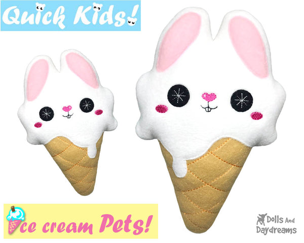 ITH Quick Kids Ice Cream Bunny Pattern In The Hoop Machine Embroidery kawaii plush diy  by Dolls and Daydreams