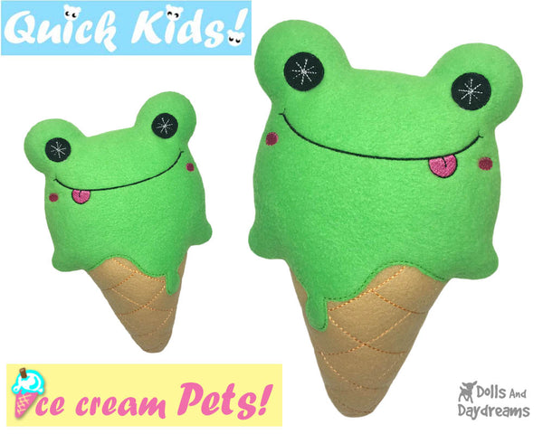 ITH Quick Kids Ice Cream Frog Pattern In The Hoop Machine Embroidery kawaii plush diy  by Dolls and Daydreams
