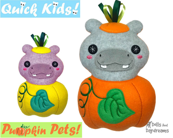 ITH Machine Embroidery Quick Kids Pumpkin Hippo Soft Toy Pattern by Dolls And Daydreams