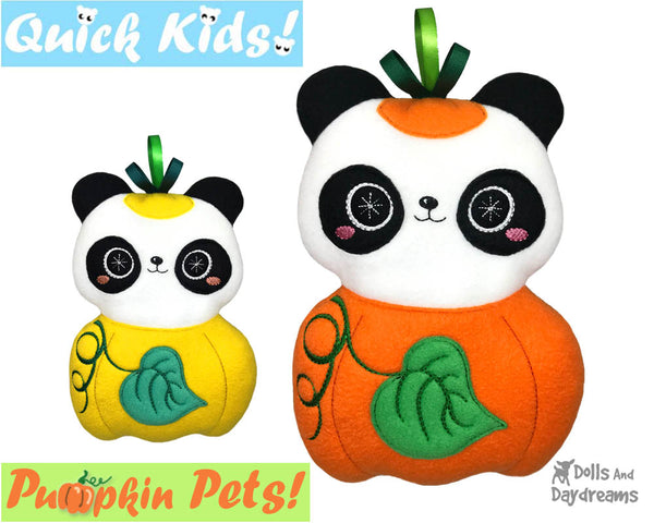 ITH Machine Embroidery Quick Kids Pumpkin Panda Soft Toy Pattern by Dolls And Daydreams