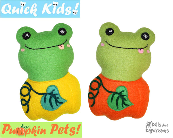 Quick Kids Pumpkin Frog Sewing Pattern PDF  kawaii plush diy by Dolls and Daydreams