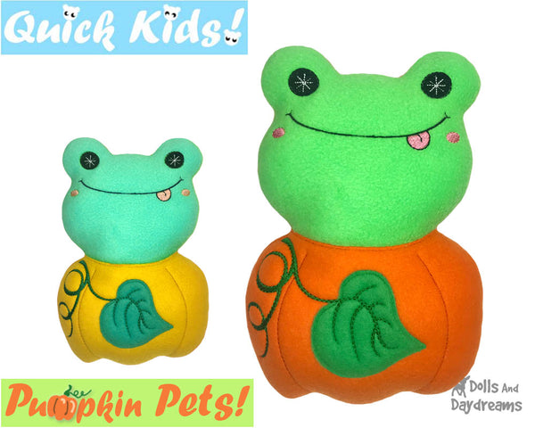 ITH Machine Embroidery Quick Kids Pumpkin Frog Soft Toy Pattern by Dolls And Daydreams