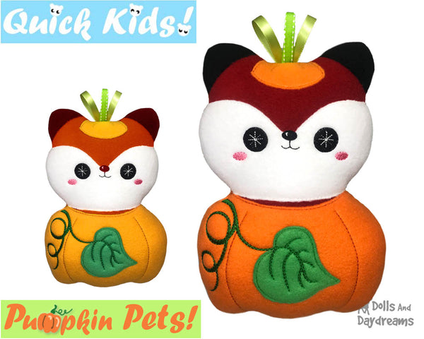 ITH Machine Embroidery Quick Kids Pumpkin Fox Soft Toy Pattern by Dolls And Daydreams