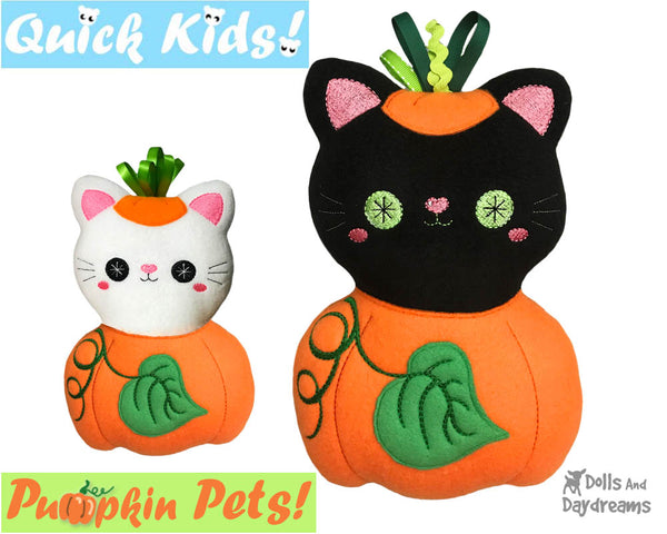 ITH Machine Embroidery Quick Kids Pumpkin Kitty Cat Soft Toy Pattern by Dolls And Daydreams