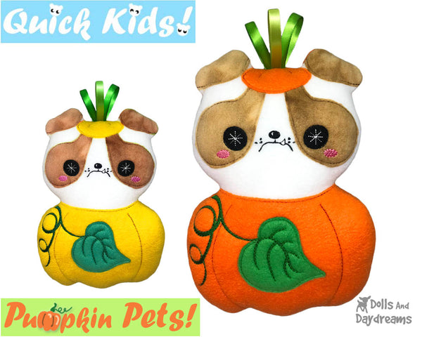 ITH Machine Embroidery Quick Kids Pumpkin Puppy Soft Toy Pattern by Dolls And Daydreams
