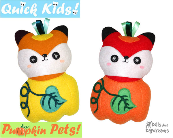 Quick Kids Pumpkin Fox Sewing Pattern PDF  kawaii plush diy by Dolls and Daydreams