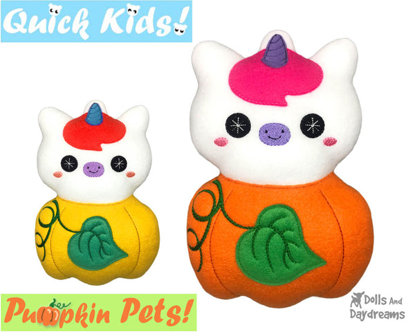 ITH Machine Embroidery Quick Kids Pumpkin Unicorn Soft Toy Pattern by Dolls And Daydreams