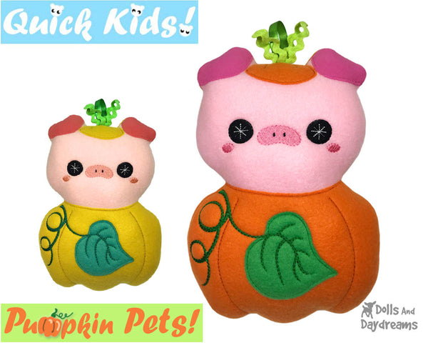 ITH Machine Embroidery Quick Kids Pumpkin Pig Soft Toy Pattern by Dolls And Daydreams