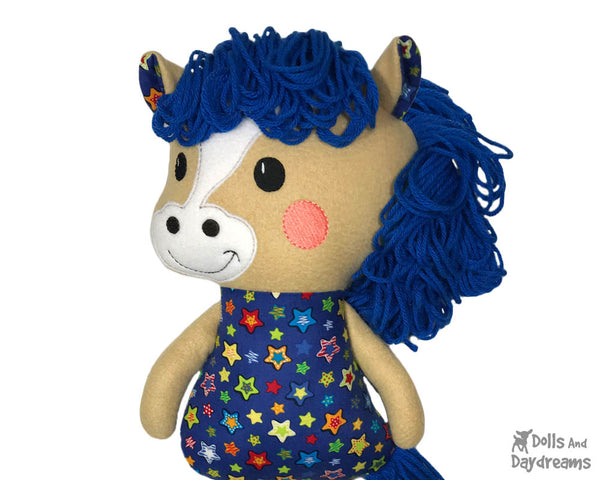 In The Hoop Yarn Hair Horse Machine Embroidery Pattern DIY Kids Soft Toy Stuffie by Dolls And Daydream