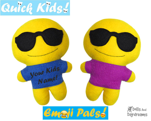 Quick Kids Shades Emoji Sewing Pattern by Dolls And Daydreams Easy DIY Soft Toy plushie