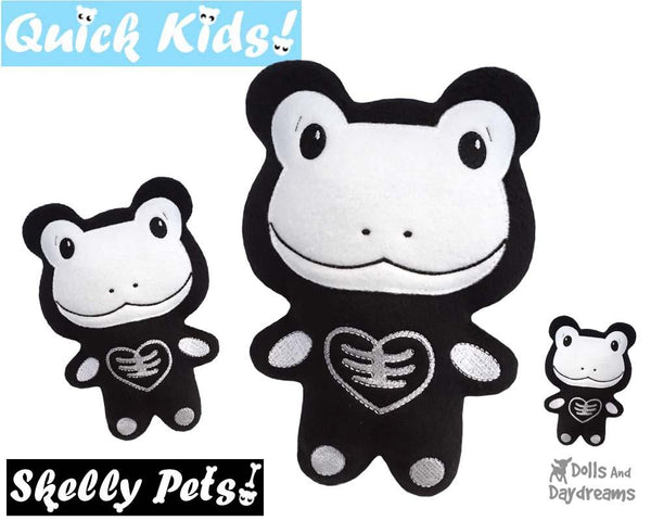 Quick Kids Skelly Frog In The Hoop Pattern DIY Day of The Dead Plush Toy by Dolls And Daydreams