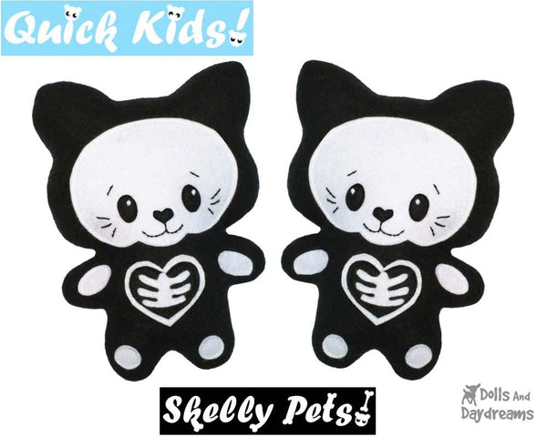Quick Kids Skelly Kitty Sewing Pattern soft toy easy sew by Dolls and Daydreams