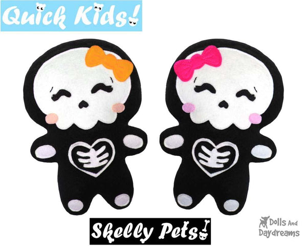 Quick Kids Skelly Girl Sewing Pattern skeleton felt cloth DIY kids toy by Dolls And Daydreams