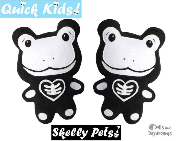 Quick Kids Skelly Frog Sewing Pattern Halloween Skeleton DIY Day of The Dead Plush Toy by Dolls And Daydreams