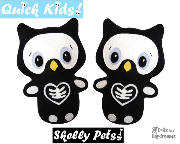 Quick Kids Skelly Owl Sewing Pattern Halloween diy childrens softie cloth toy by dolls and daydreams