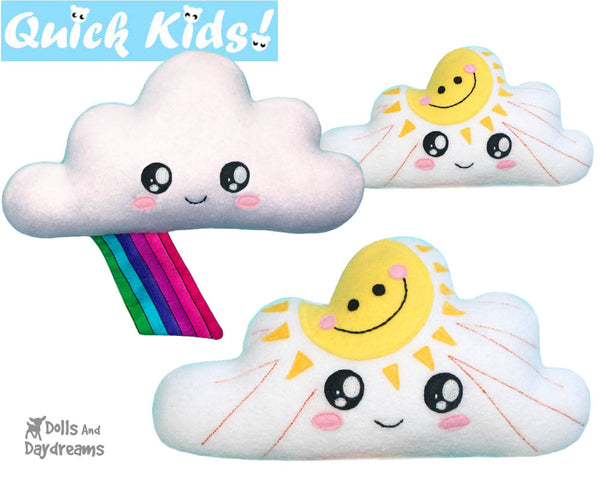 Quick Kids Sun Rainbow Cloud Softie Sewing Pattern teach kids to sew