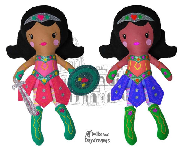 Warrior Princess Cloth Doll Sewing Girl Superhero Pattern by Dolls And Daydreams