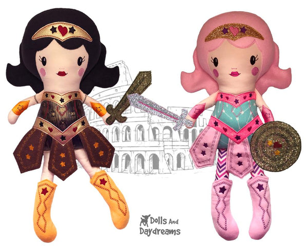 ITH Machine Embroidery Warrior Princess Cloth Doll Pattern by Dolls And Daydreams Girl Power