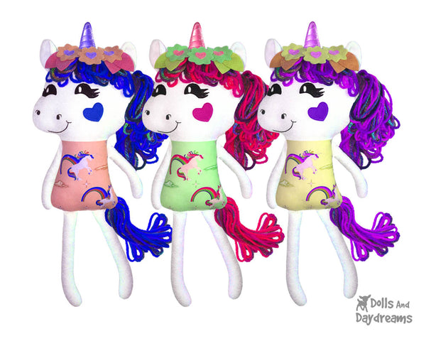 Yarn Hair Unicorn Sewing Pattern DIY Kids Plush Toy by Dolls And Daydreams
