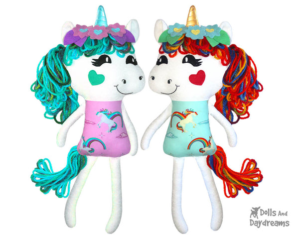 Yarn Hair Unicorn Softie Sewing Pattern DIY Kids Plush Toy by Dolls And Daydreams