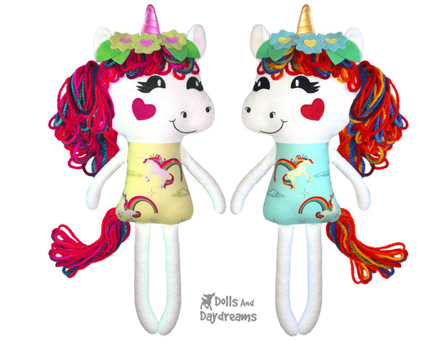 Yarn Hair Unicorn Softie Sewing Pattern DIY Childrens Toy by Dolls And Daydreams