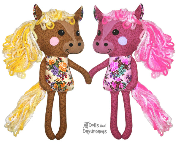Yarn Hair Horse Softie Sewing Pattern DIY Kids Softie Plush Toy by Dolls And Daydream